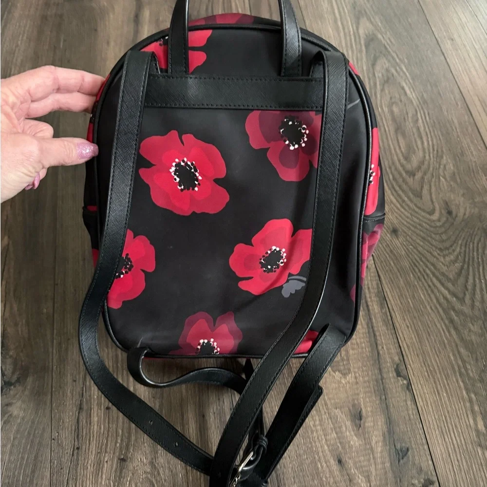 Kate Spade Red and Black Floral Backpack - Picture 2 of 8